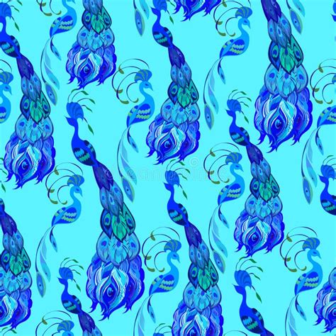 Peacock Birds Blue Seamless Pattern Background Vector Illustration