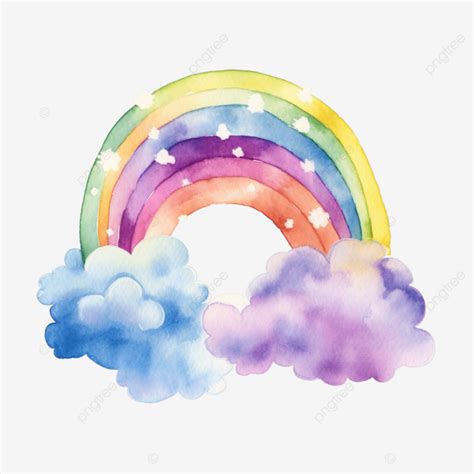 Rainbow Clouds Watercolor Illustration Rainbow Watercolor Rainbow