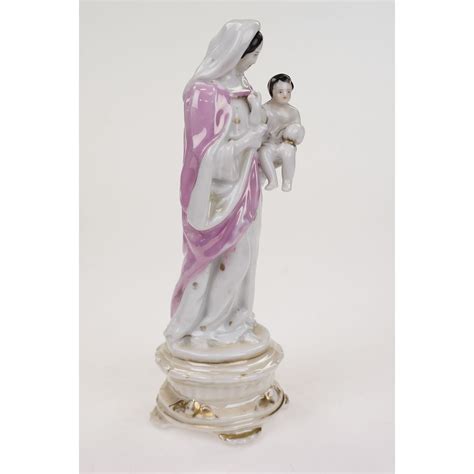 Xix W Figura Matki Boskiej Z Dzieci Tkiem Z Porcelany Szkliwionej