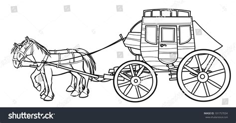 Western Stagecoach Horses Outline Drawing Stock Illustration 101757034