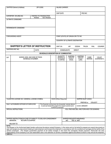 Shipping Letter Of Instruction Template