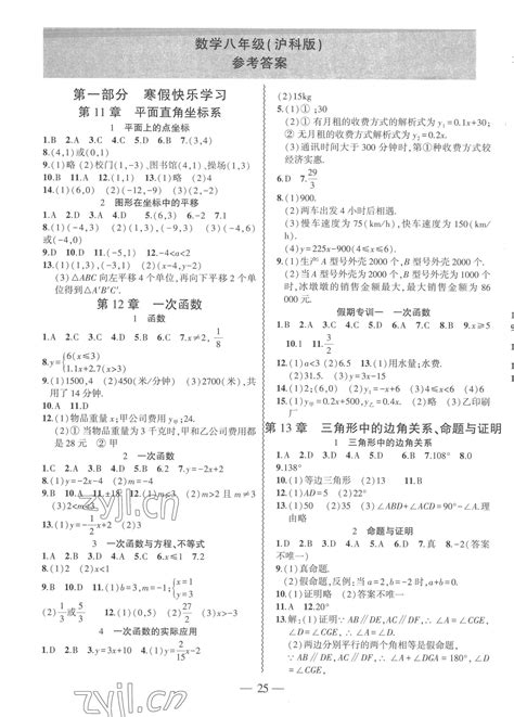 2023年假期总动员寒假必刷题八年级数学沪科版答案——青夏教育精英家教网——