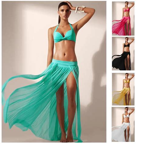 New Fashion Sexy Chiffon Bikini Skirt Swimsuit Sheer Beach Boho Maxi