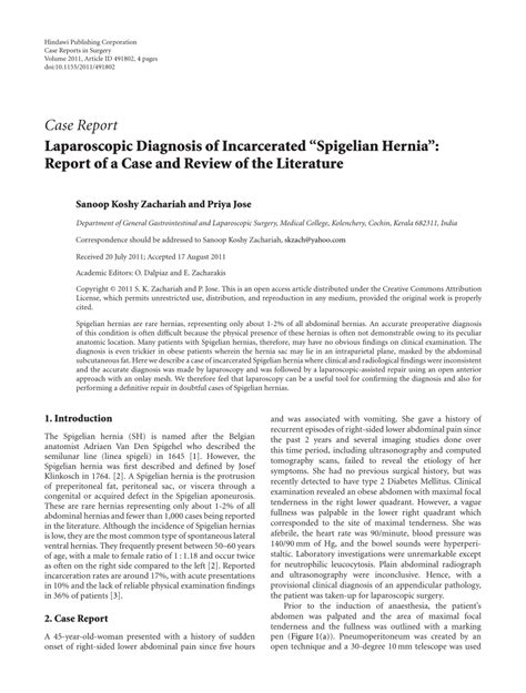 (PDF) Laparoscopic Diagnosis of Incarcerated “Spigelian Hernia”: Report ...