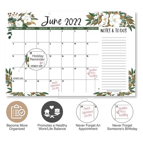 Large Desk Calendar 2022 2023 2022 Wall Calendar Flowers Desk