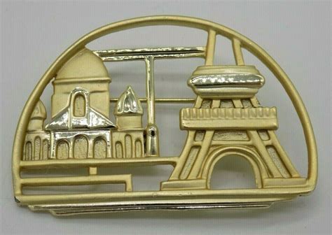 Vintage Signed Ajc Paris France Brooch Pin Eiffel Tow Gem