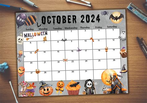 Editable Fillable October 2024 Calendar For Spooky Happy Halloween