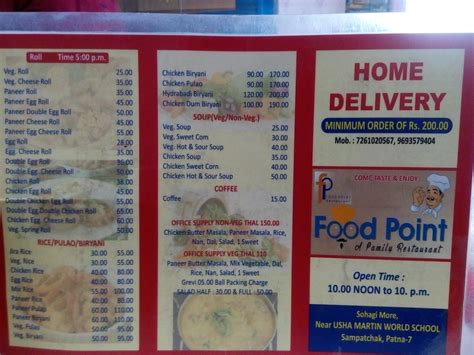 Menu at Food Point, Patna