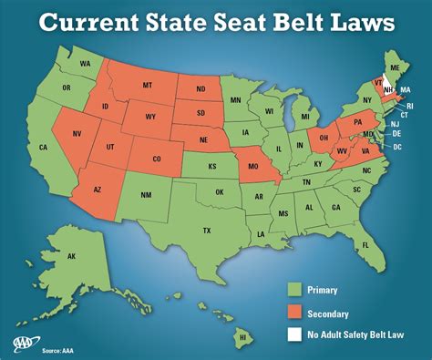 AAA State Seat Belt Law Map – AAA Exchange