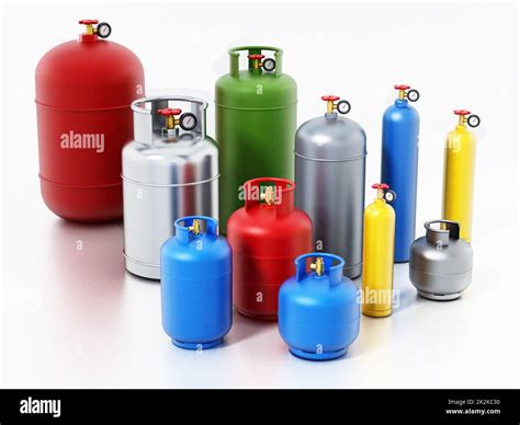 Multi Colored Gas Cylinders Isolated On White Background 3d