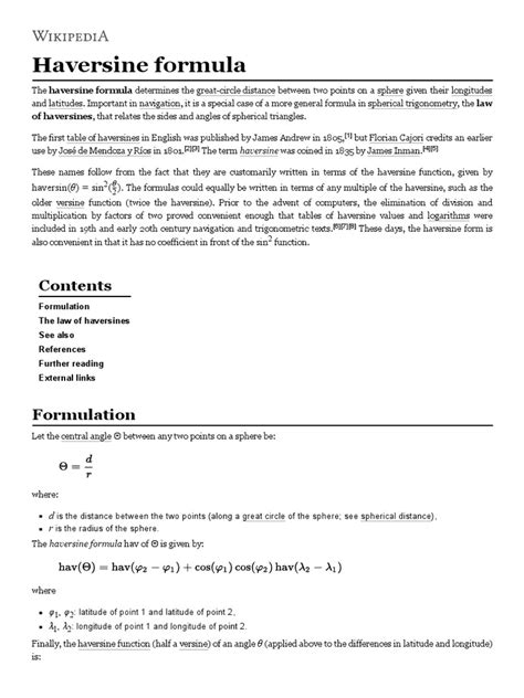 Haversine Formula | PDF | Special Functions | Euclidean Geometry