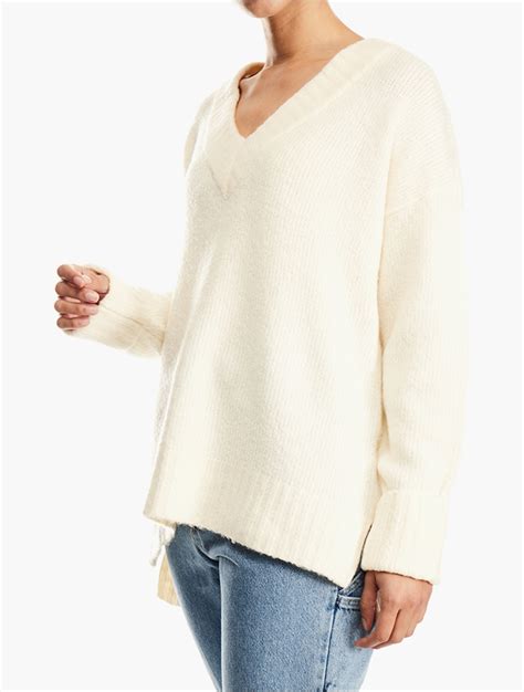 Myrunway Shop Brave Soul Ivory V Neck Long Sleeve Jumper For Women