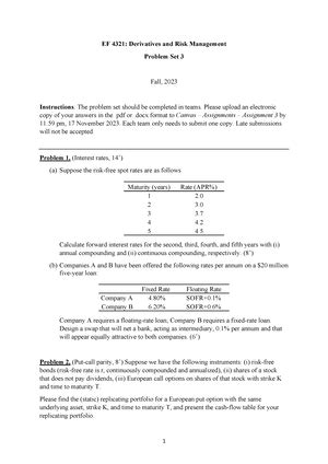 EF 4321 Fall 2023 Problem Set 4 1 EF 4321 Derivatives And Risk