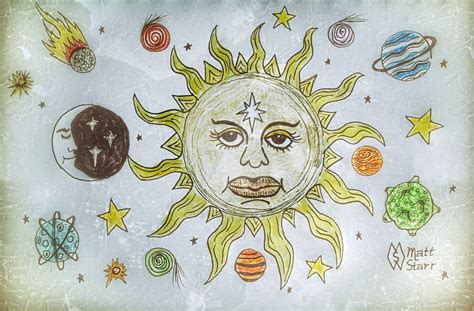 The sun, moon, planets and stars by mattstarrfineart on DeviantArt