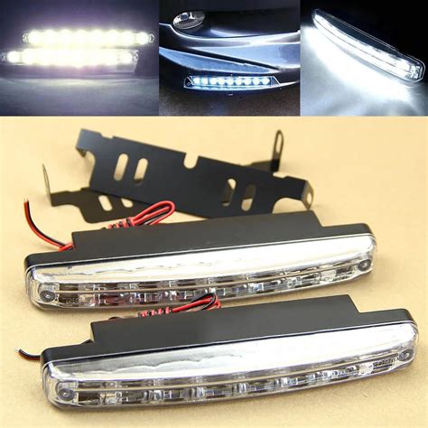 2pcs 8 LED Super Bright Car DRL Daytime Running Light Daylight Bulb