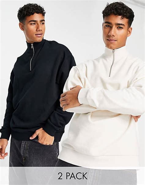 Asos Design Oversized Half Zip Sweatshirt 2 Pack Black Beige Asos