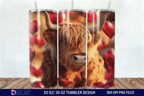 D Highland Cow Valentine Tumbler Wrap Graphic By Delartcreation