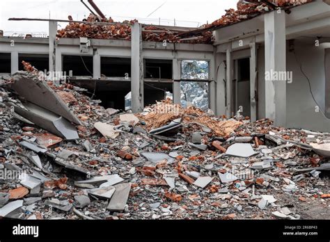 Building Collapse Debris And Destroyed Building That Collapsed From An