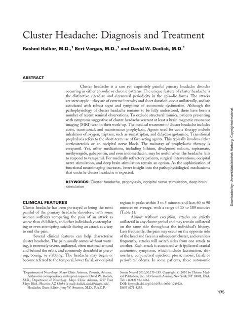 (PDF) Cluster Headache: Diagnosis and Treatment