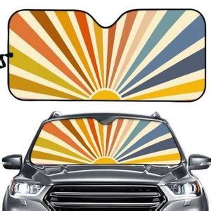 70s Groovy Rainbow Sun Privacy Sunshade For Windshield Retro Boho Car