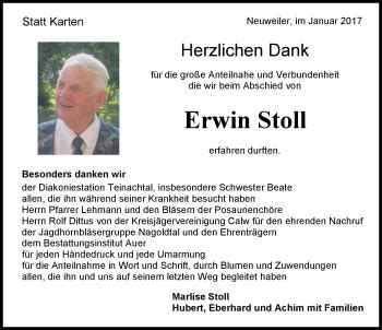 Traueranzeigen Von Erwin Stoll Schwarzw Lder Bote Trauer