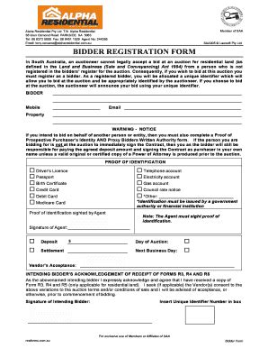 Fillable Online Bidder Registration Form Alpha Residential Fax Email