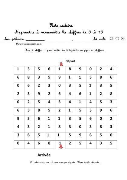 10 FICHES MATERNELLES APPRENDRE LES CHIFFRES AVEC DES LABYRINTHES