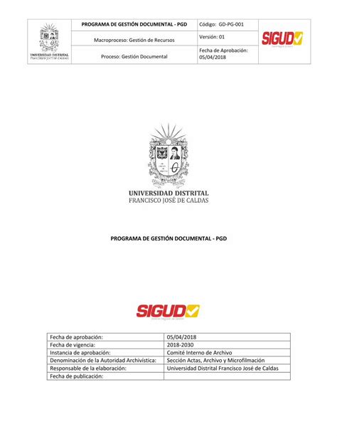 Pdf Programa De Gesti N Documental Pgdsigud Udistrital Edu Co