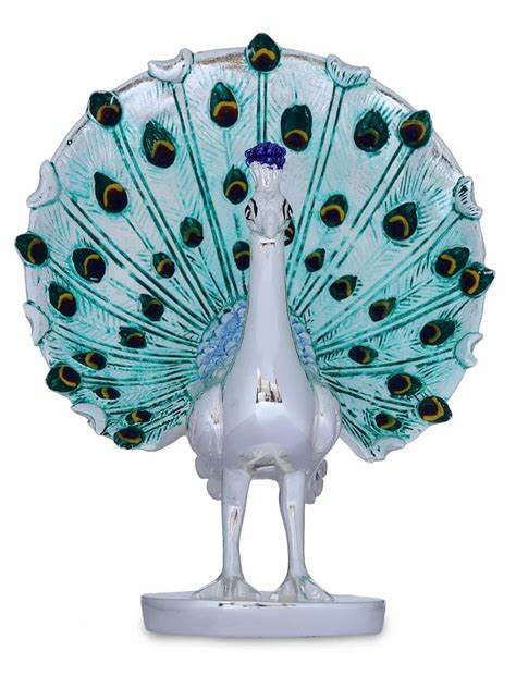 Ceramic Itr Is A Peacock Made In Silver Plated Resin Standing Position