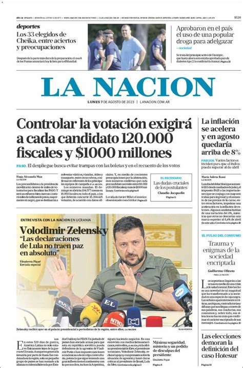 Periódico La Nación Argentina Periódicos De Argentina Edición De Lunes 7 De Agosto De 2023