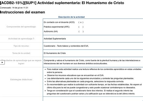 Examen ACDB 2 15 SUP 1 Actividad Suplementaria El Humanismo De