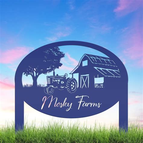 Metal Farm Sign Customizable With Rustic Tractor and Barn With Yard ...