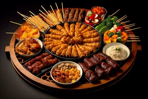 chinese food pu pu platter with metal barbeque in 30634304 Stock Photo ...