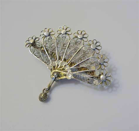 Silver Filigree Fan Brooch Italy 800 Hand Wrought Silver