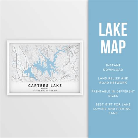 Printable Map of Carters Lake, Georgia, US Instant Download Lake Map Map Poster Lake House Decor ...