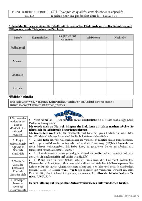 Beruf allgemeines leseverständnis English ESL worksheets pdf doc