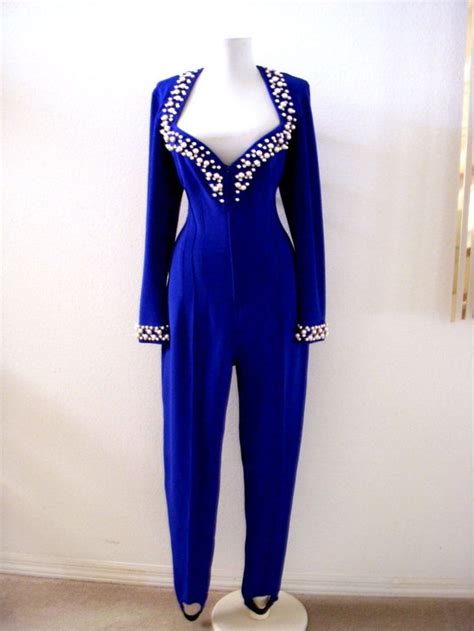 Vintage 80s Blue Jumpsuit With Pearl Beads By Tadashi 1980s Etsy 80s