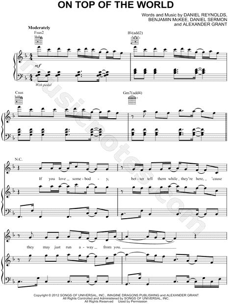 Imagine Dragons On Top Of The World Sheet Music In F Major