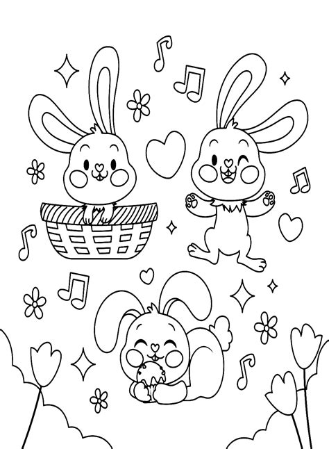 Three Rabbits Enjoying Music Coloring Page Free Printable Coloring Pages