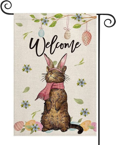 Newhomestyle Easter Welcome Cat Garden Flag Double Sided Easter Egg