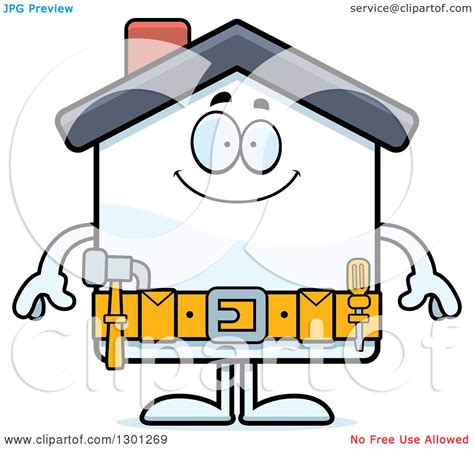 Clipart Of A Cartoon Happy Home Improvement House Character Smiling