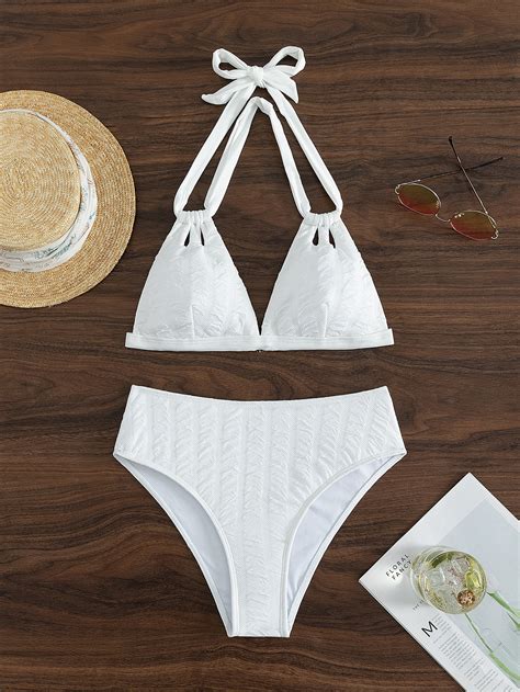 Solid High Waist Halter Bikini Swimsuit Shein Usa