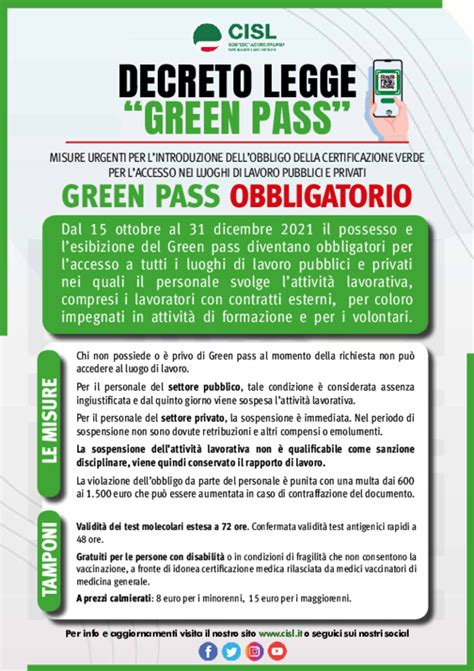 Decreto Green Pass Info CISL Informazioni Sociali In Forma Semplice