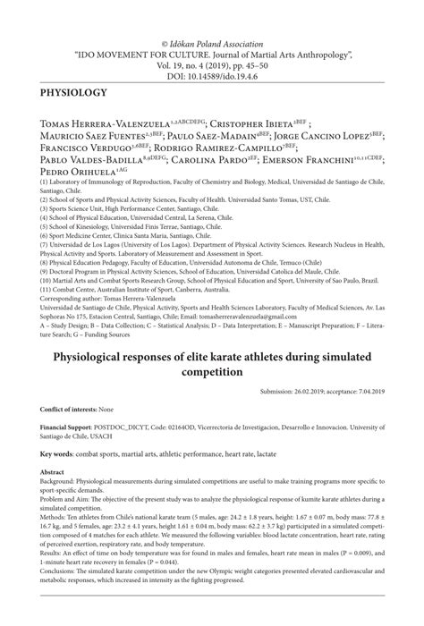 Pdf Physiological Responses Of Elite Karate Athletes During Simulated