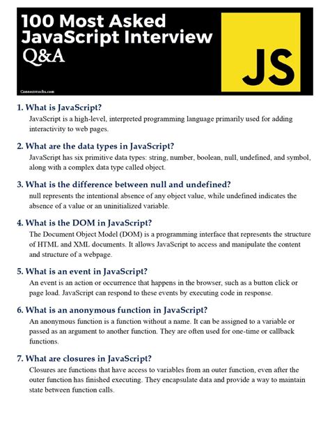 Most Asked Javascript Interview 100 Qanda Pdf Connect 4 Programming