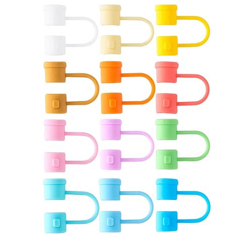 12pcs Reusable Straw Cover Cap Silicone Straw Tip Covers Drinking Straw