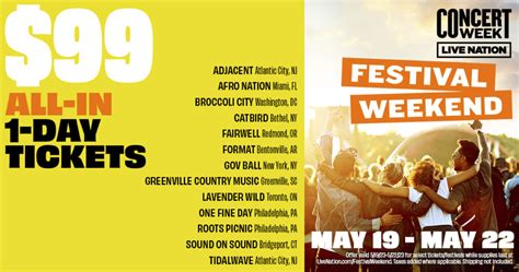 Live Nation Launches Festival Weekend All In One Day Tickets To