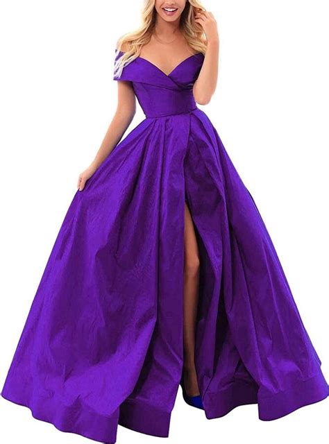 LGHTGR Women Sexy Off Shoulder Long Prom Dresses Side Slit Satin