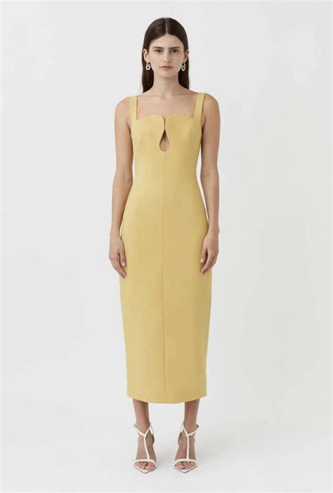 Camilla And Marc Brixton Cut Out Neckline Midi Dress In Mustard Yellow