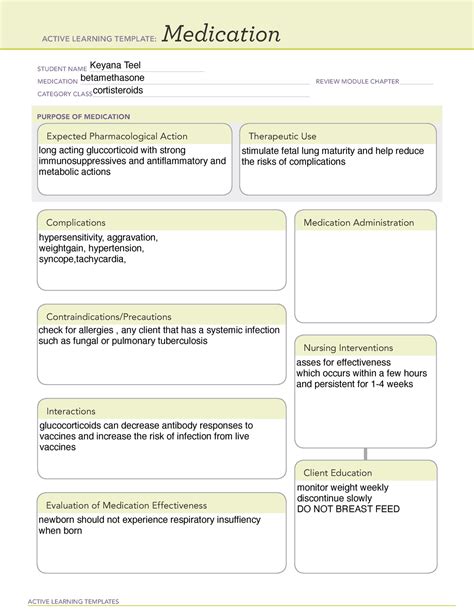 Betamethasone NOTES ACTIVE LEARNING TEMPLATES Medication STUDENT